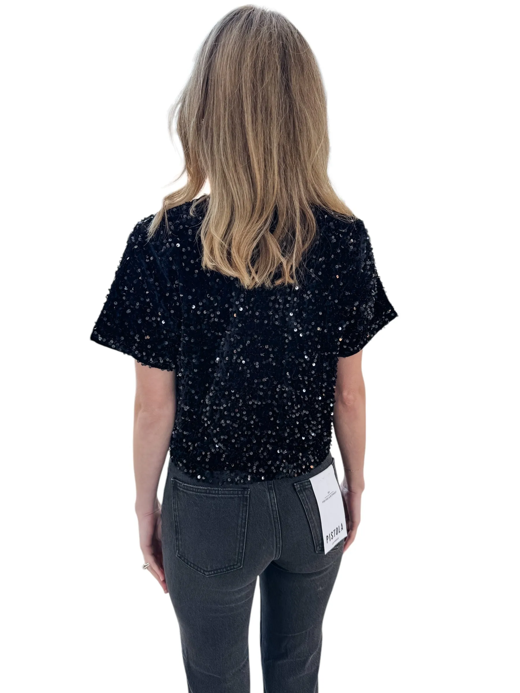 Cressa Sequin Black Velvet Top by Steve Madden