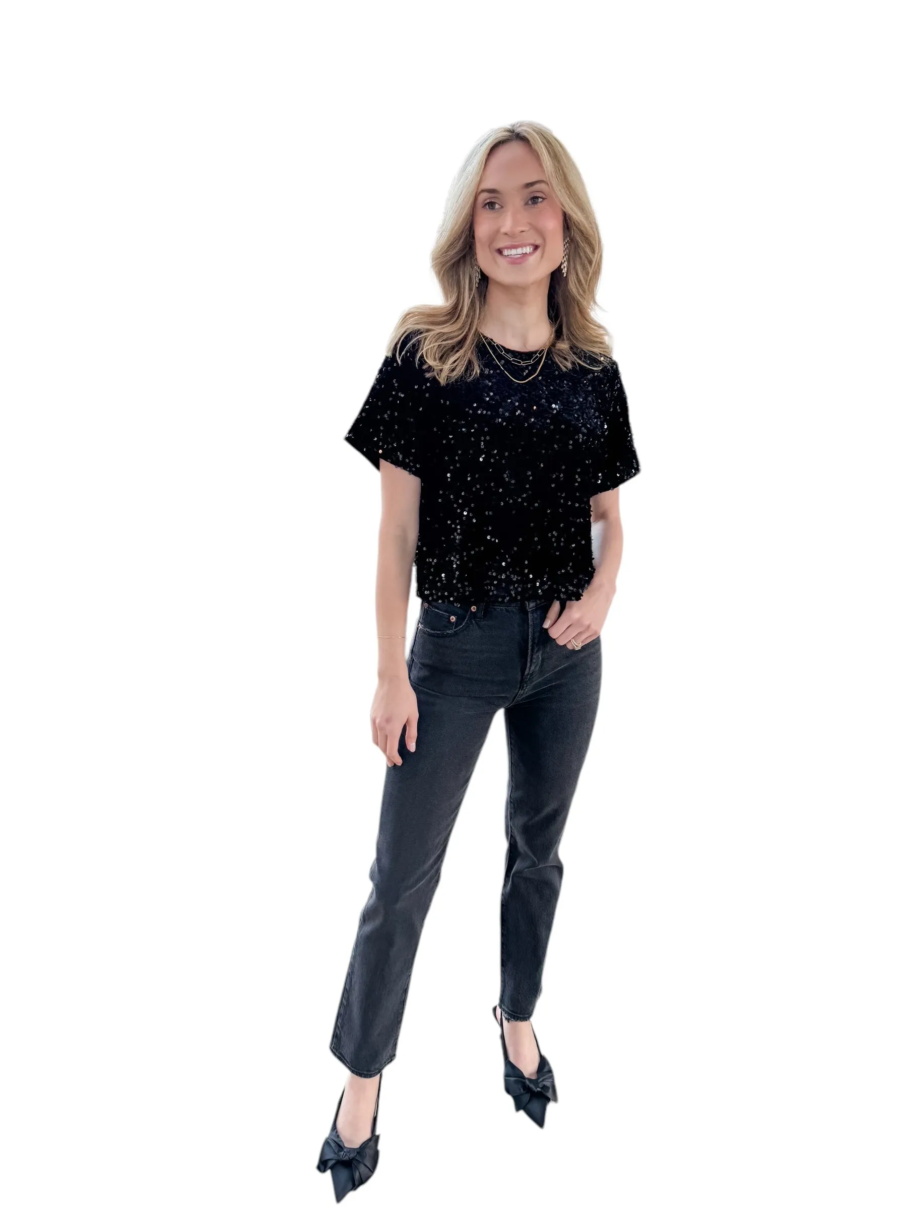 Cressa Sequin Black Velvet Top by Steve Madden