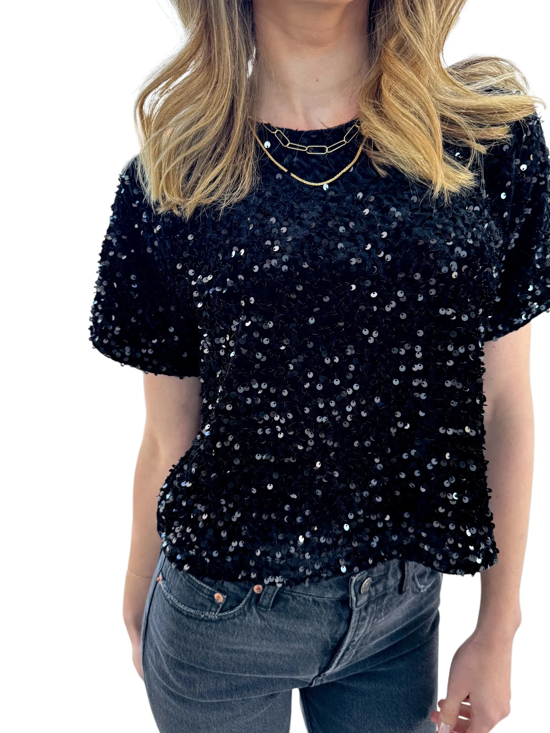 Cressa Sequin Black Velvet Top by Steve Madden