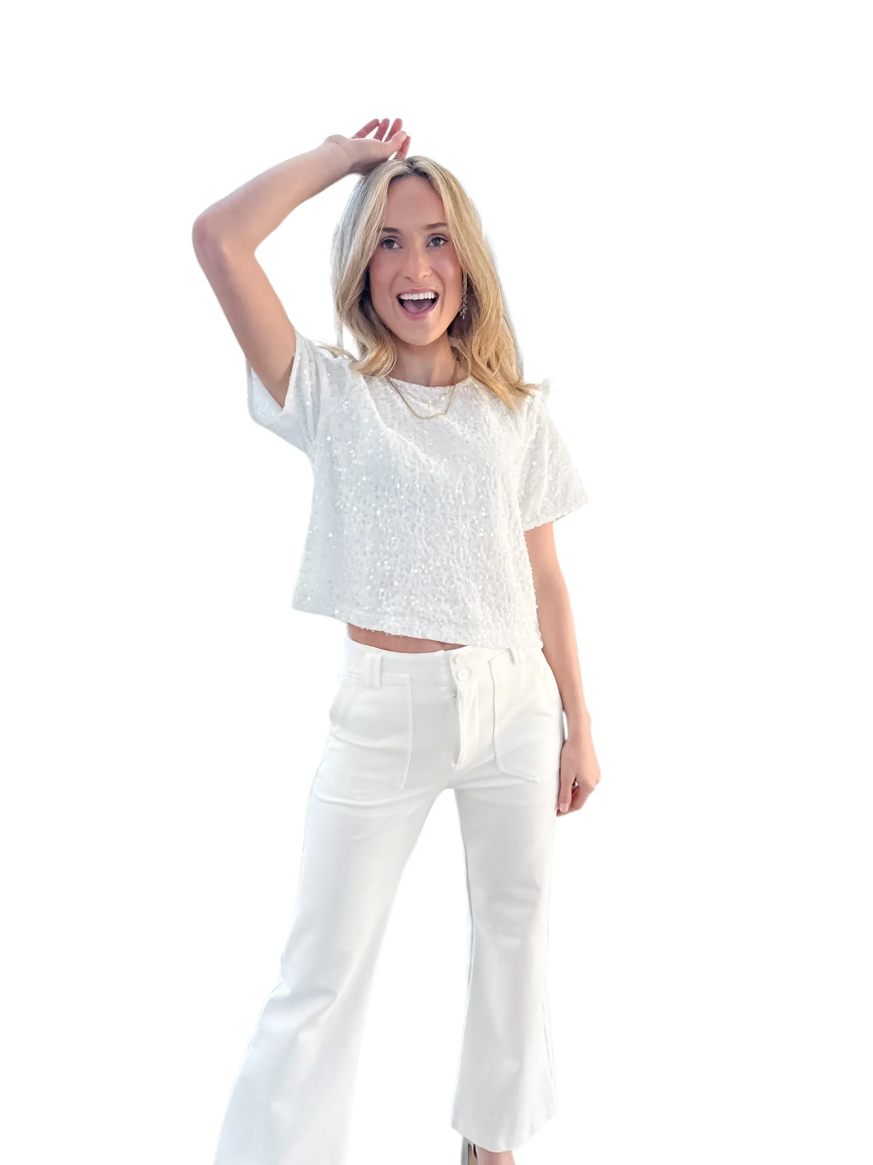 Cressa Sequin White Velvet Top by Steve Madden