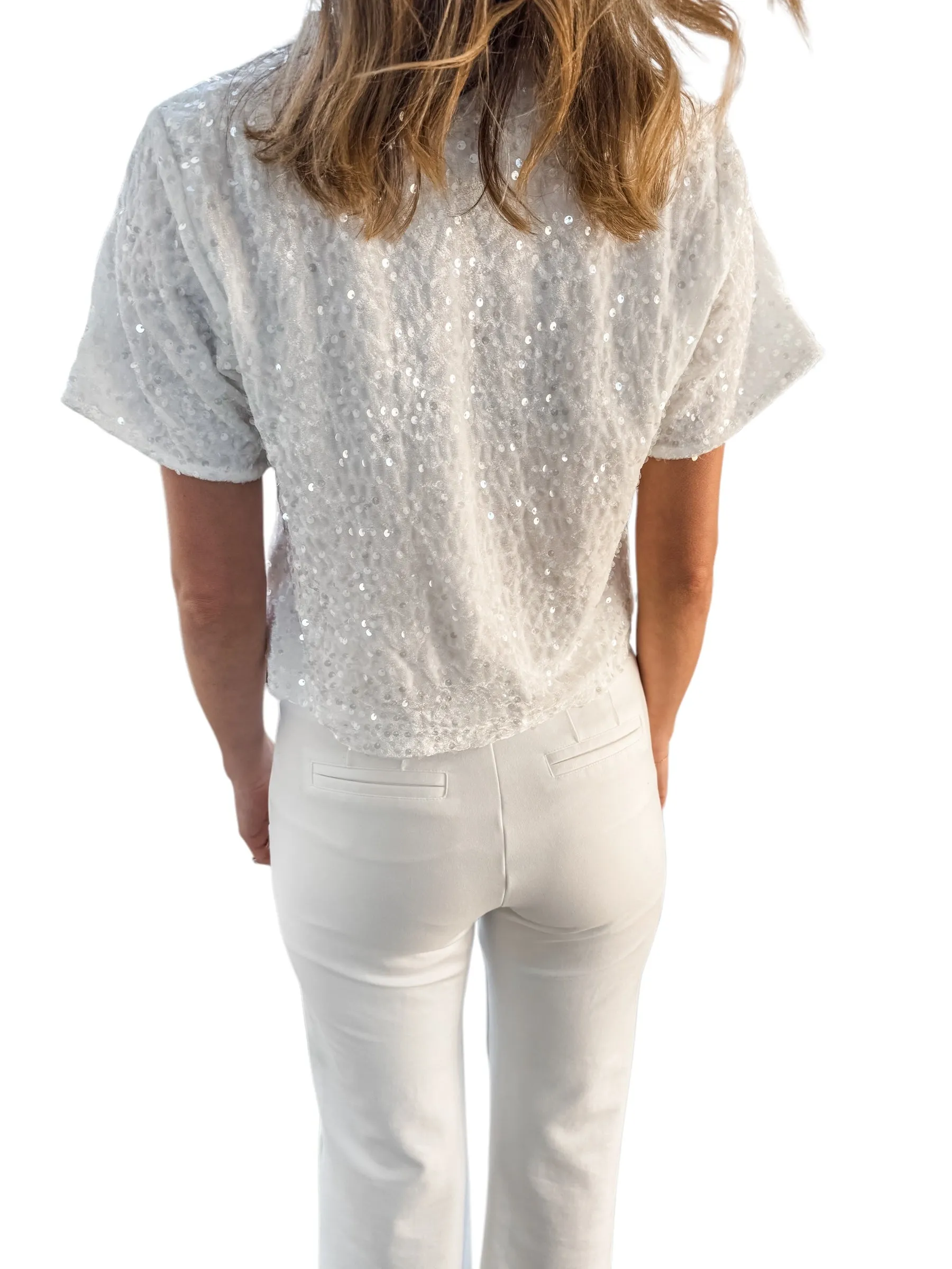 Cressa Sequin White Velvet Top by Steve Madden