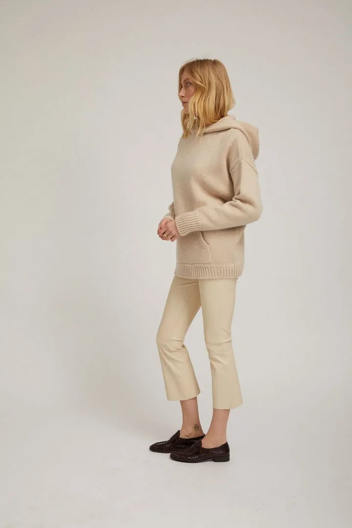 Crop Flare Leather Legging in Alabaster