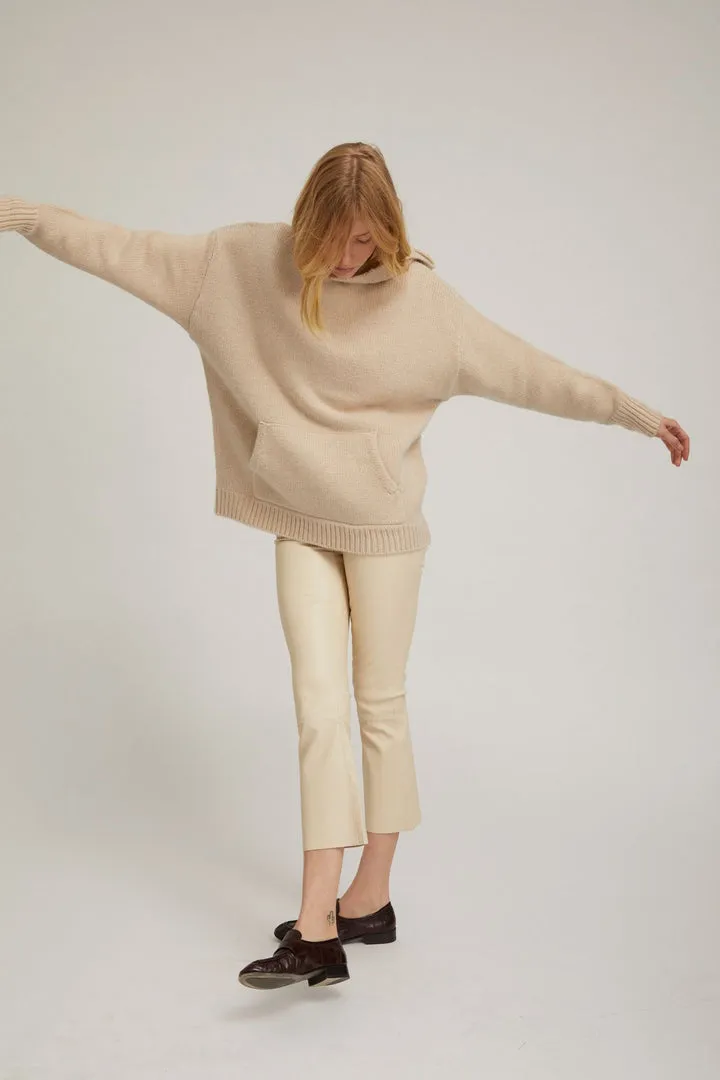 Crop Flare Leather Legging in Alabaster