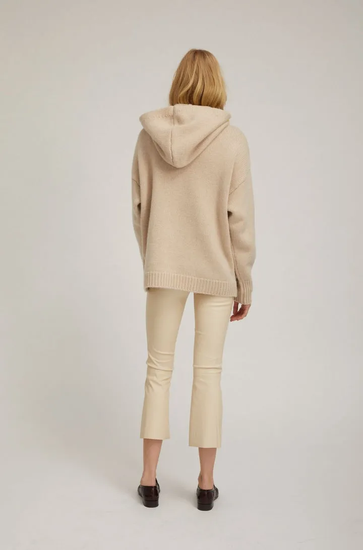 Crop Flare Leather Legging in Alabaster