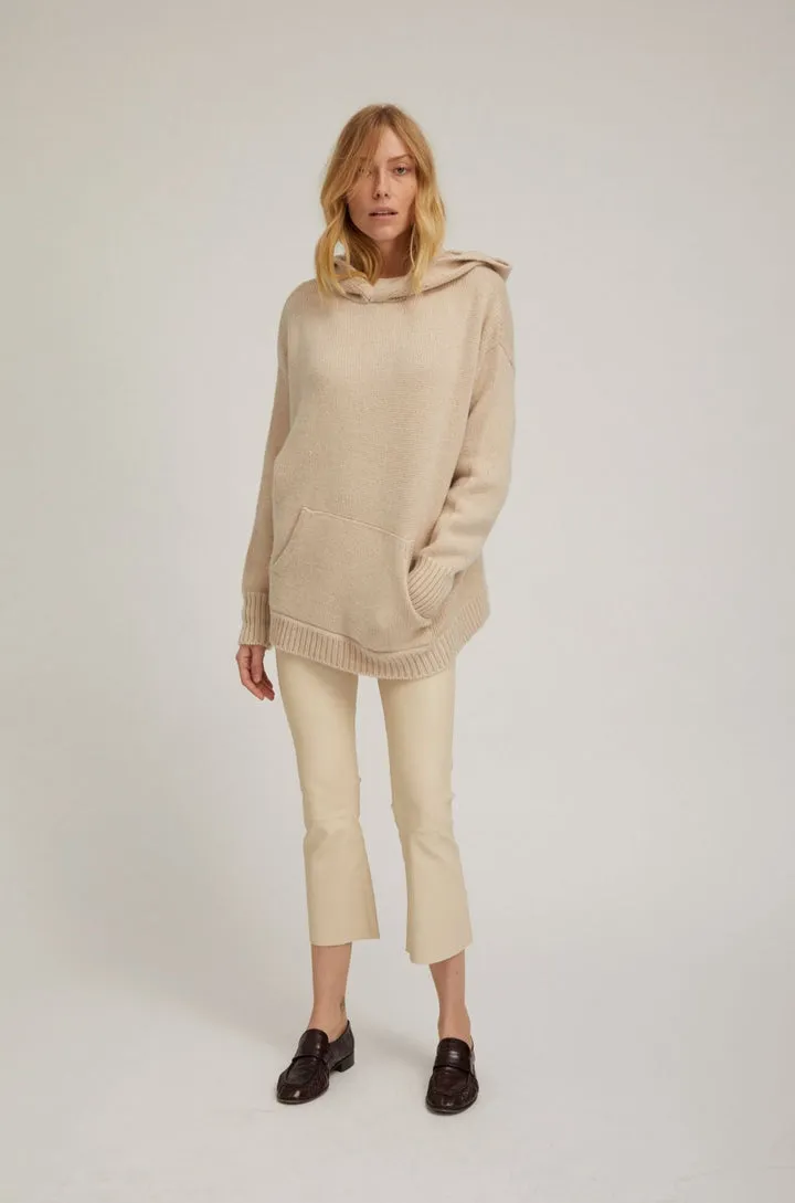 Crop Flare Leather Legging in Alabaster
