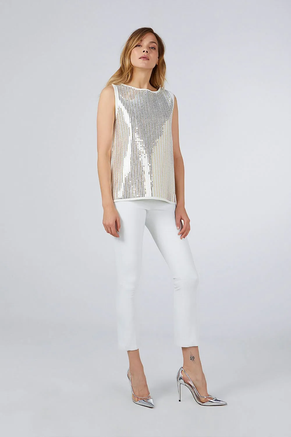 CROP LEATHER PANTS WHITE