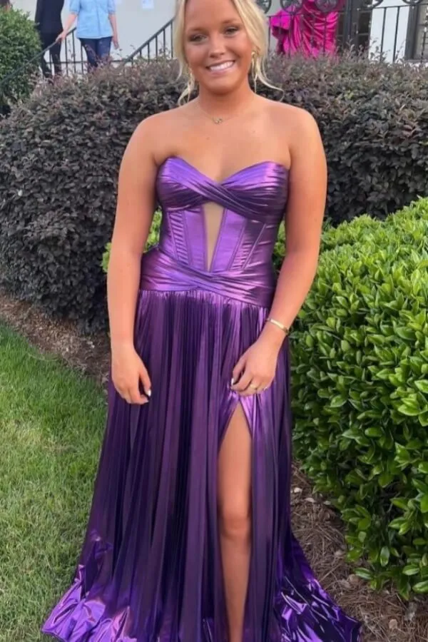 Cute Turquoise A-line Sweetheart Pleated Long Prom Dresses With Slit, MP995
