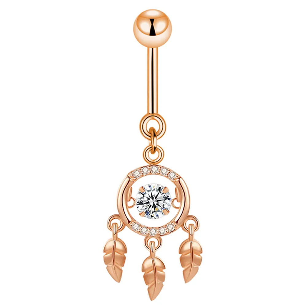 Dancing Diamond Navel Ring with Feather Dangle