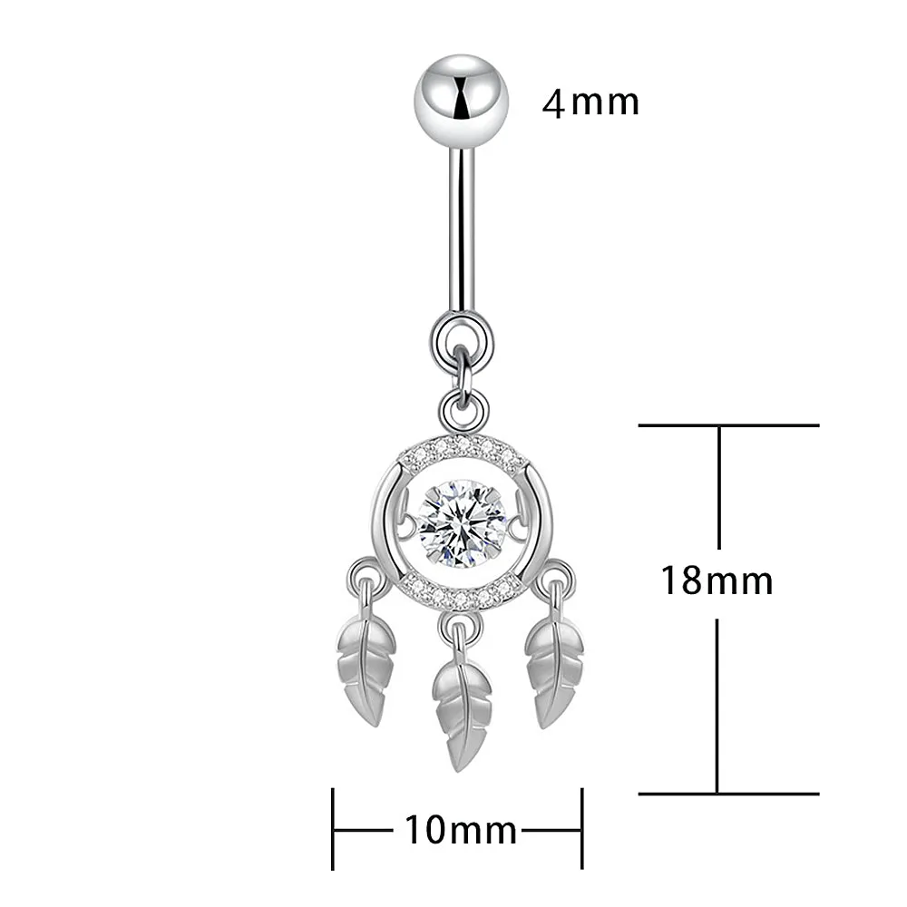 Dancing Diamond Navel Ring with Feather Dangle