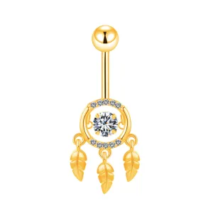 Dancing Diamond Navel Ring with Feather Dangle