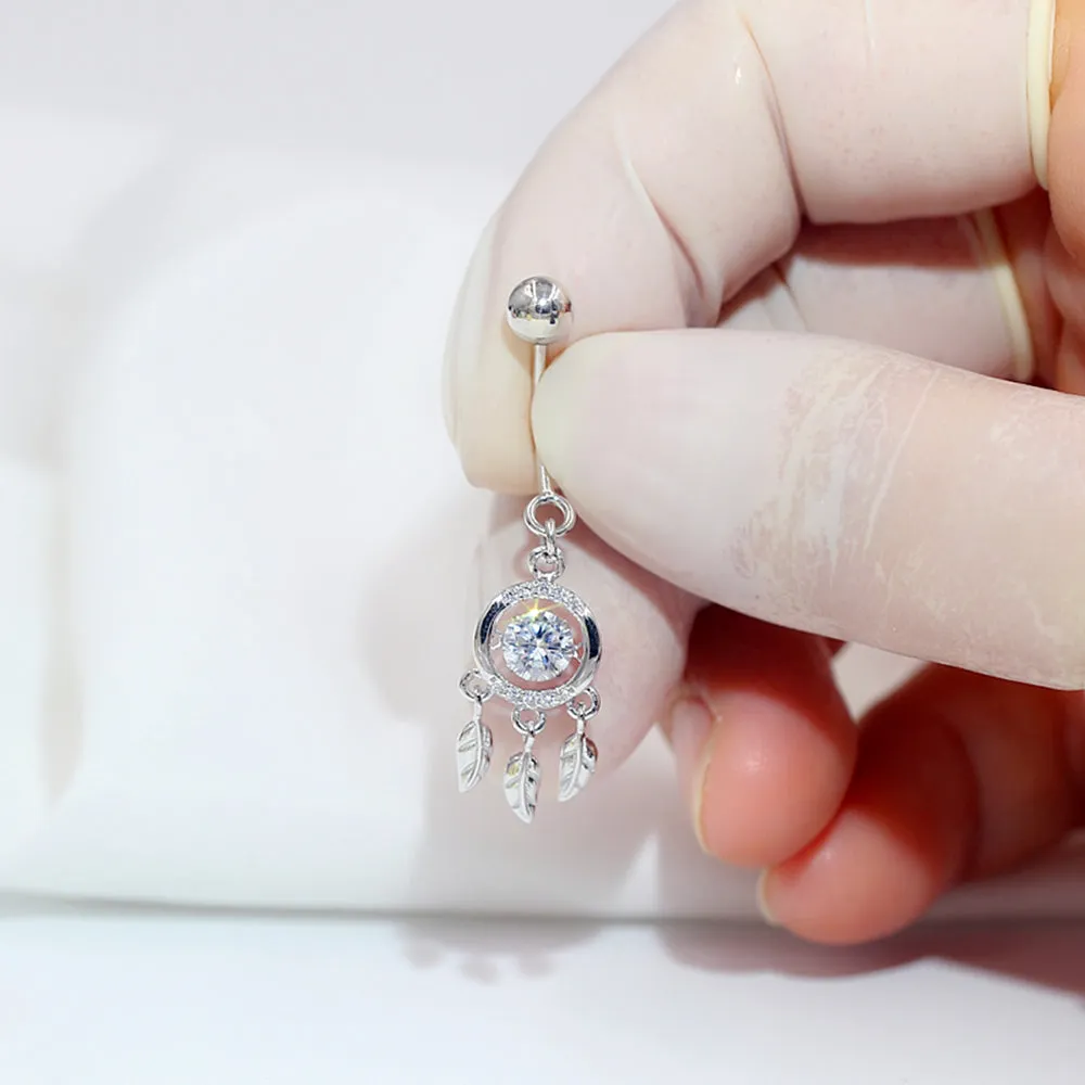 Dancing Diamond Navel Ring with Feather Dangle