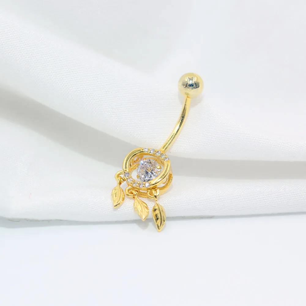 Dancing Diamond Navel Ring with Feather Dangle