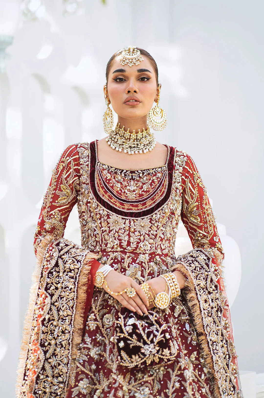 Dark Red Lehenga Frock Bridal Pakistani Wedding Dresses