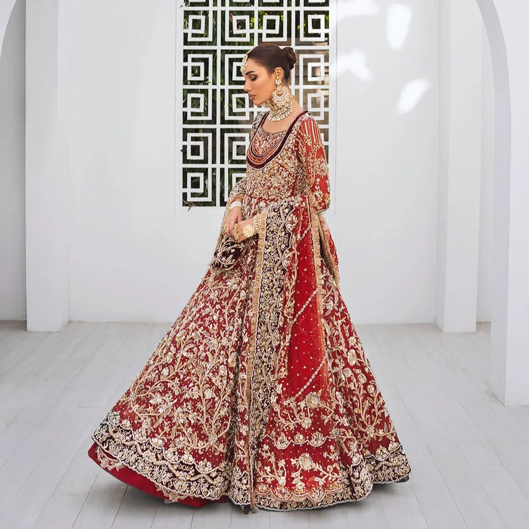 Dark Red Lehenga Frock Bridal Pakistani Wedding Dresses