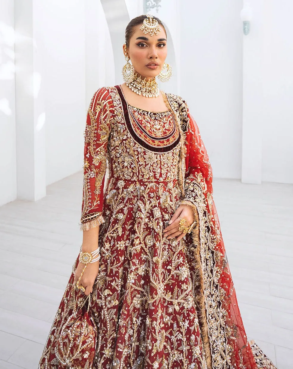 Dark Red Lehenga Frock Bridal Pakistani Wedding Dresses