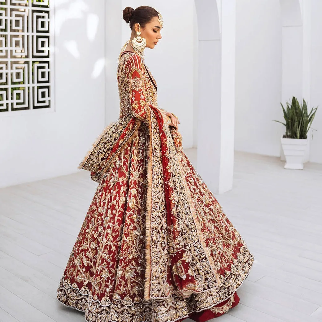 Dark Red Lehenga Frock Bridal Pakistani Wedding Dresses