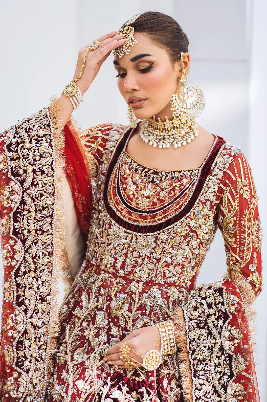 Dark Red Lehenga Frock Bridal Pakistani Wedding Dresses