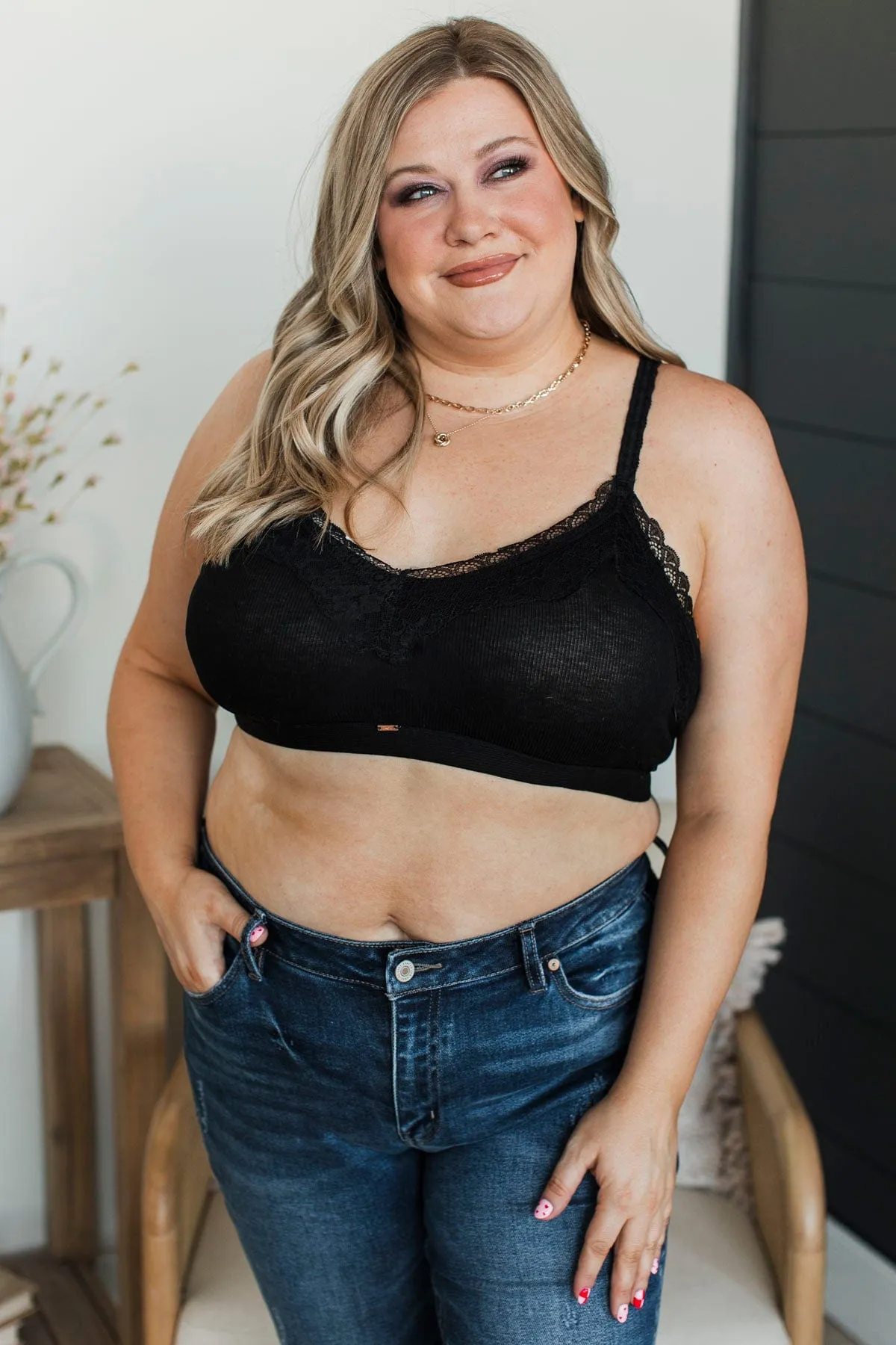 Desired Effect Lace Trimmed Bralette- Black