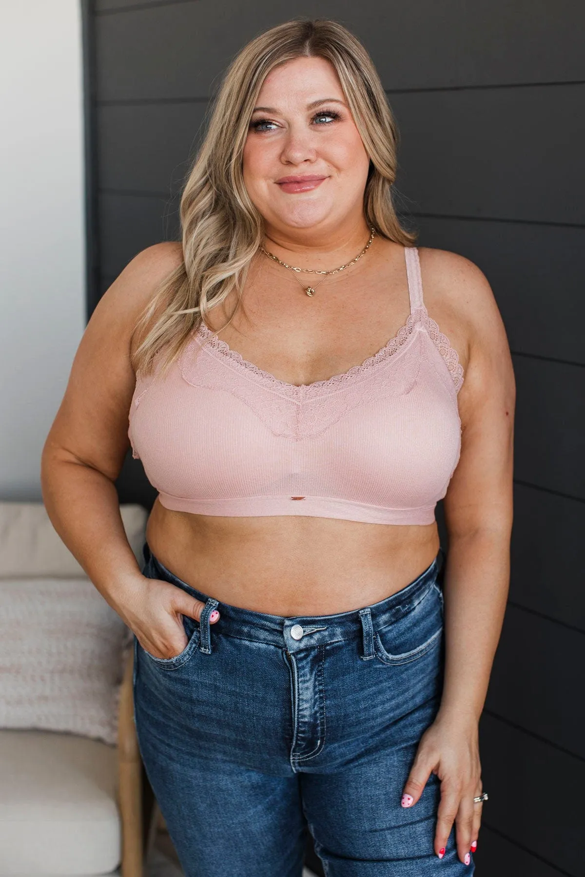 Desired Effect Lace Trimmed Bralette- Blush