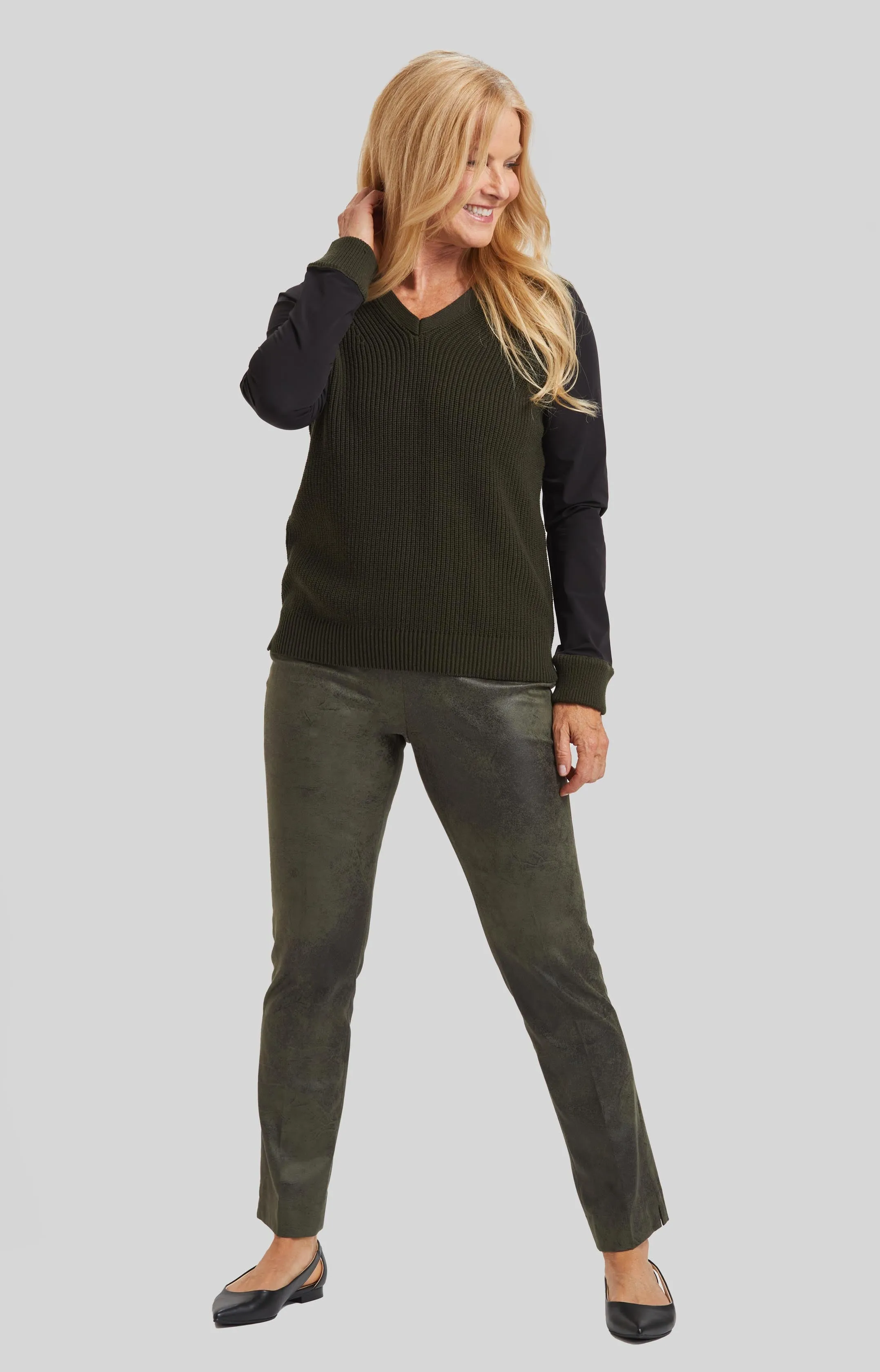Distressed Faux Leather Annie Pull On Pant- FINAL SALE