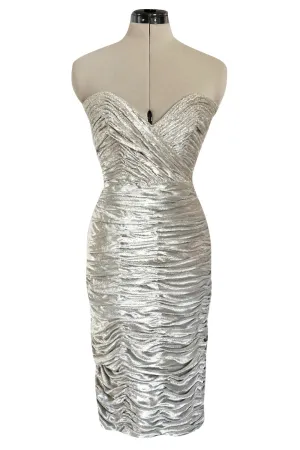 Documented Fall 1984 Emanuel Ungaro Haute Couture Silver Velvet Dress & Feather Jacket
