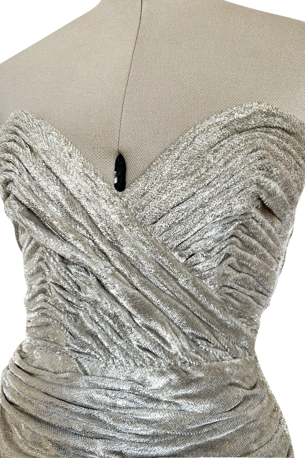 Documented Fall 1984 Emanuel Ungaro Haute Couture Silver Velvet Dress & Feather Jacket