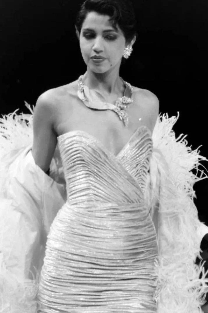 Documented Fall 1984 Emanuel Ungaro Haute Couture Silver Velvet Dress & Feather Jacket