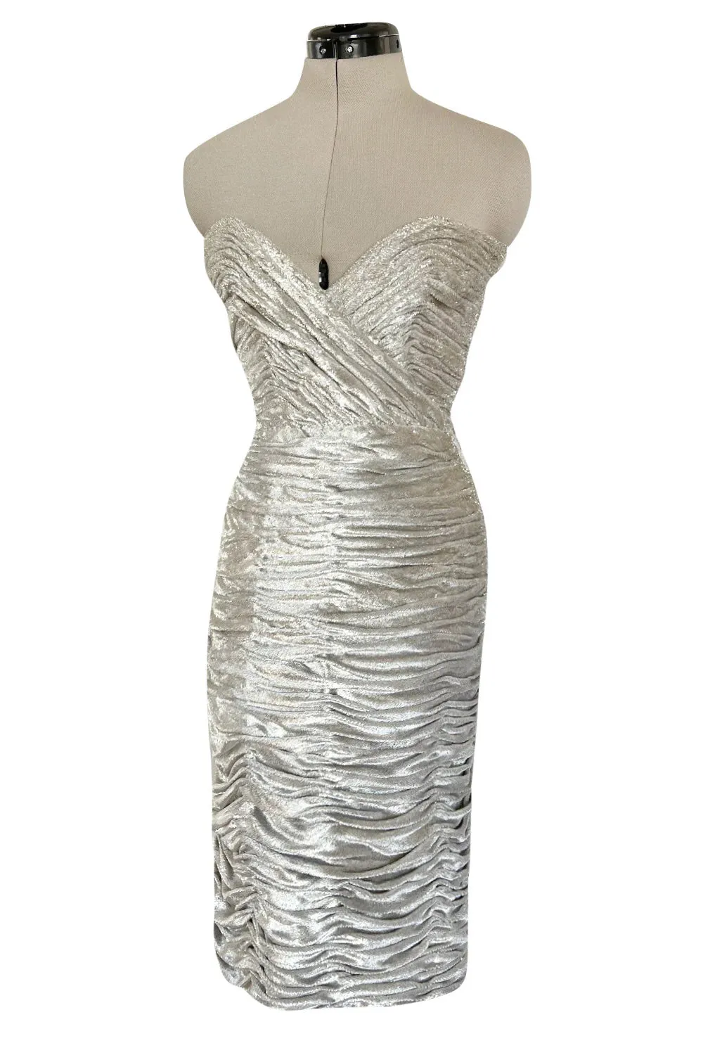Documented Fall 1984 Emanuel Ungaro Haute Couture Silver Velvet Dress & Feather Jacket