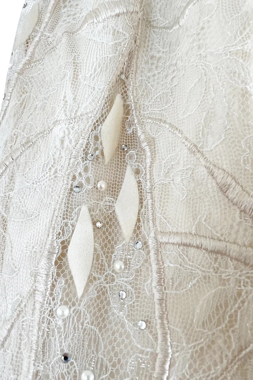 Documented Fall 1984 Emanuel Ungaro Haute Couture Silver Velvet Dress & Feather Jacket