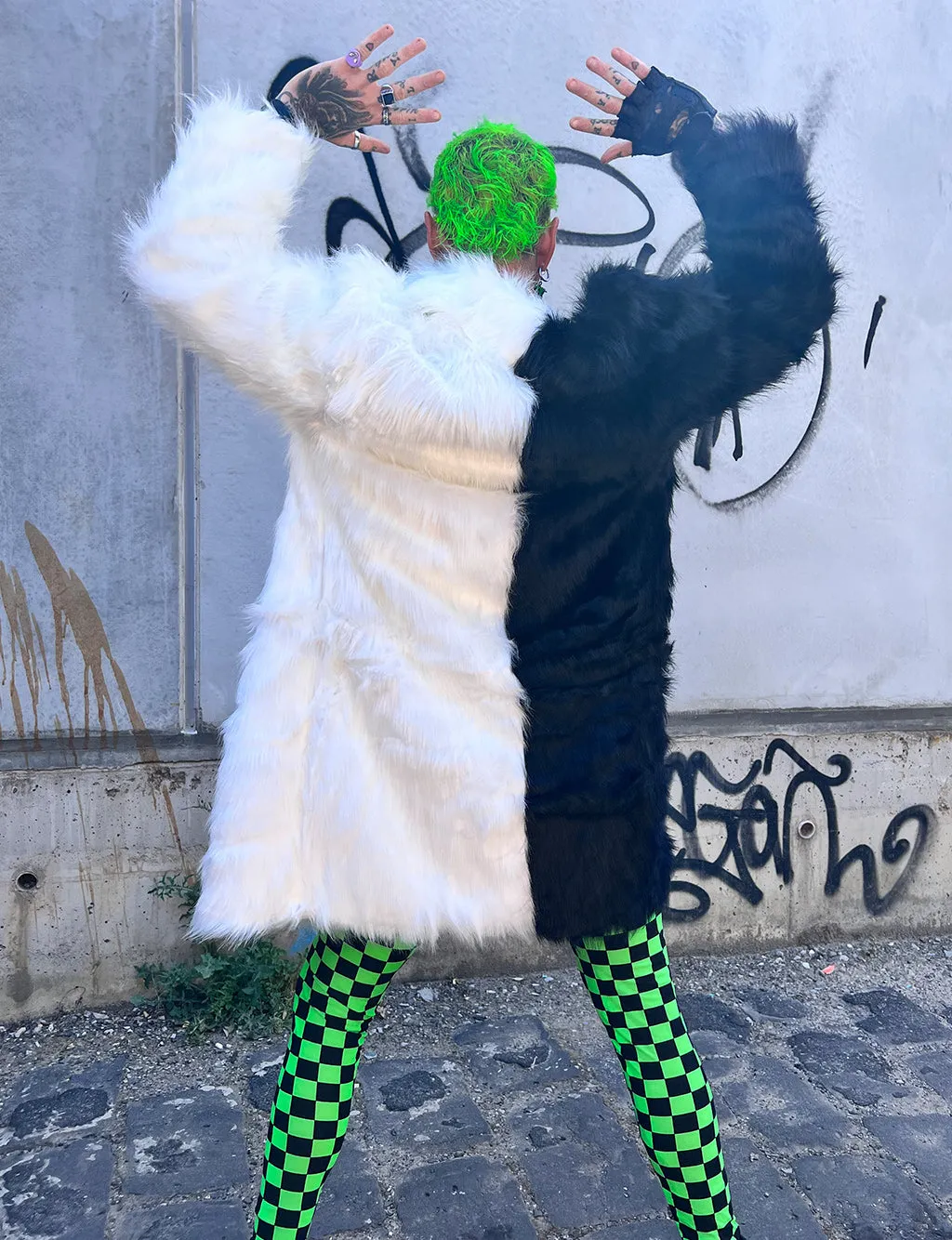 DOOF DADDY FAUX FUR JACKET - BLACK & WHITE ✰ MADE 4 U ✰
