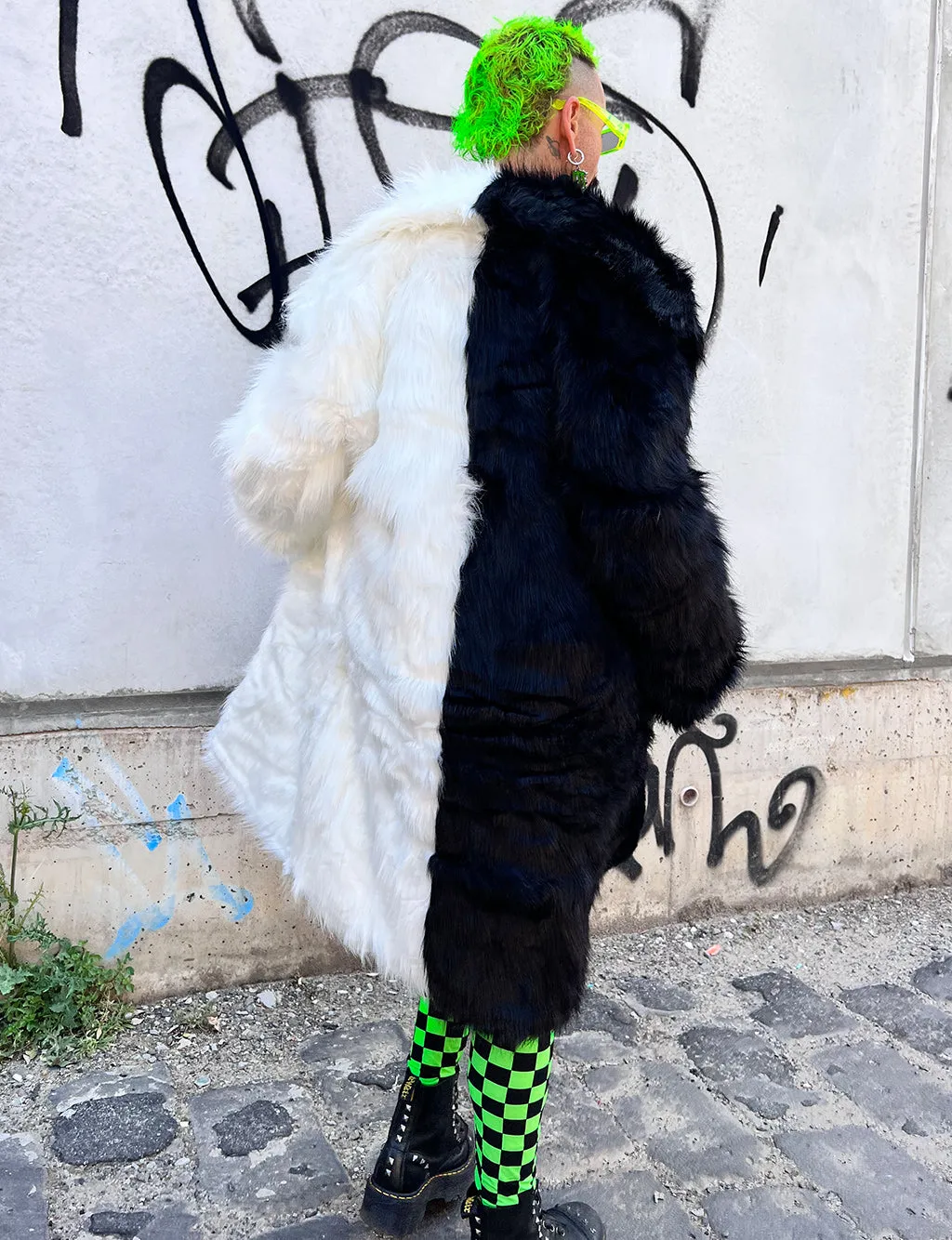 DOOF DADDY FAUX FUR JACKET - BLACK & WHITE ✰ MADE 4 U ✰