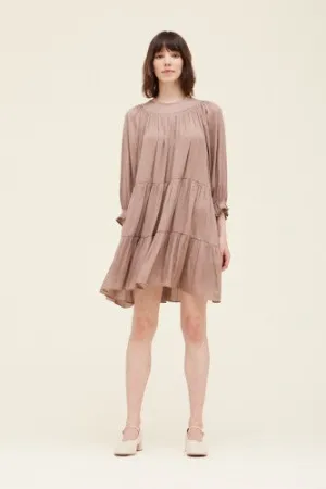 Dusty Orchid Shirred Satin Tiered Dress