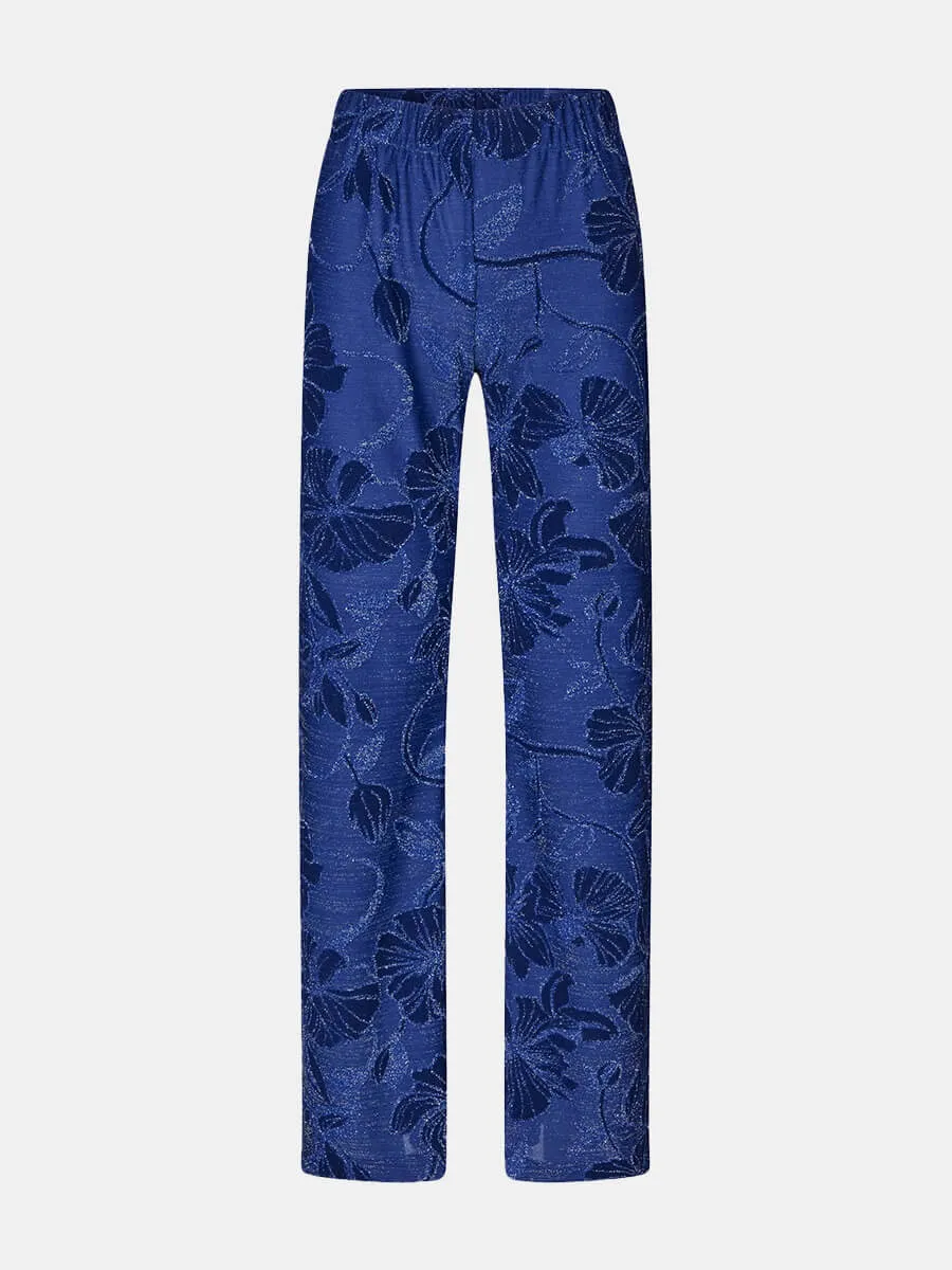 Elasticated Straight Long Pants - Fine Line Poppies