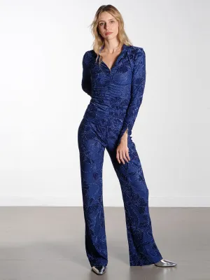 Elasticated Straight Long Pants - Fine Line Poppies