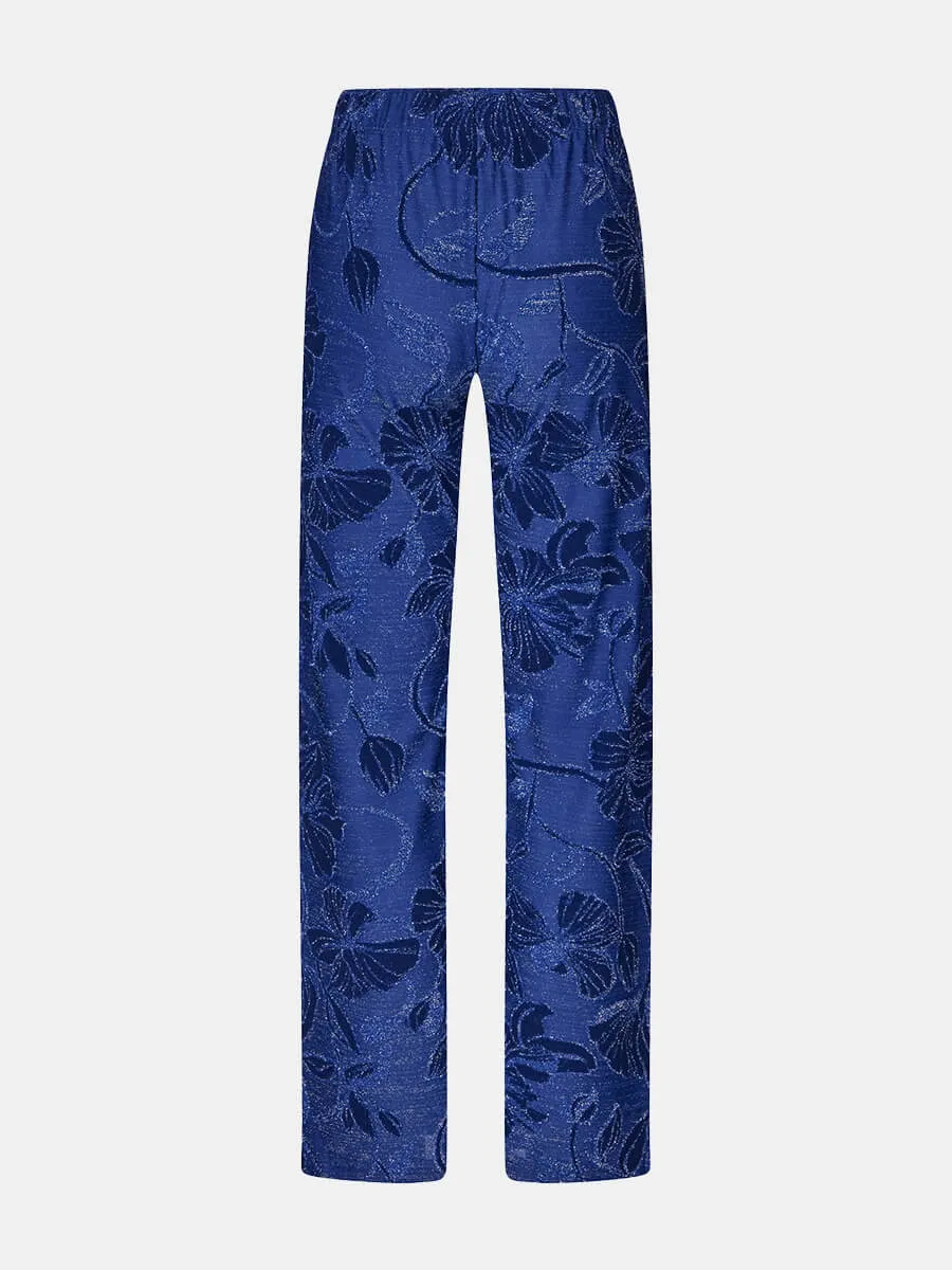 Elasticated Straight Long Pants - Fine Line Poppies