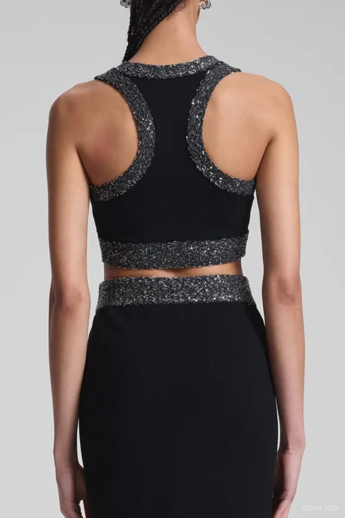 Elle Sequined Embellished Bra in Black