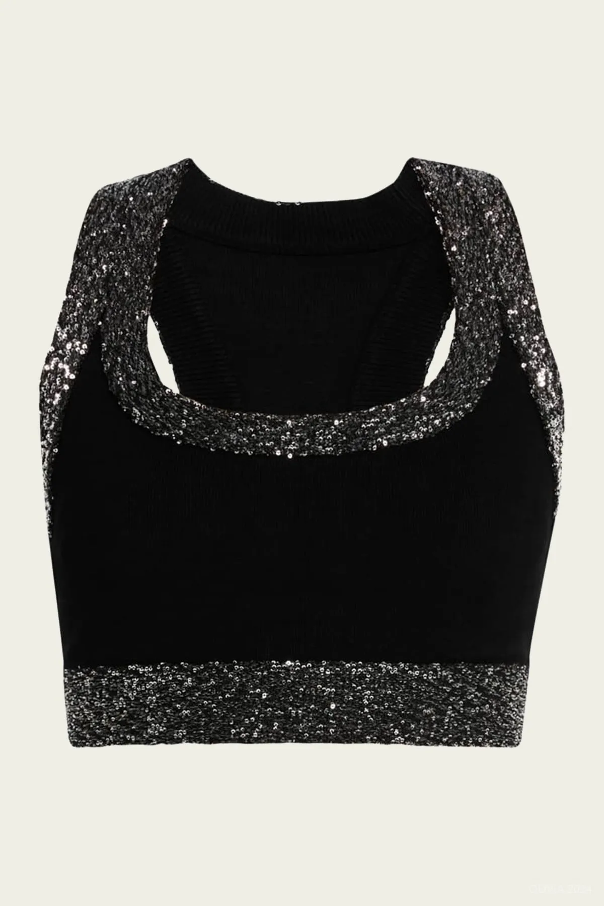 Elle Sequined Embellished Bra in Black