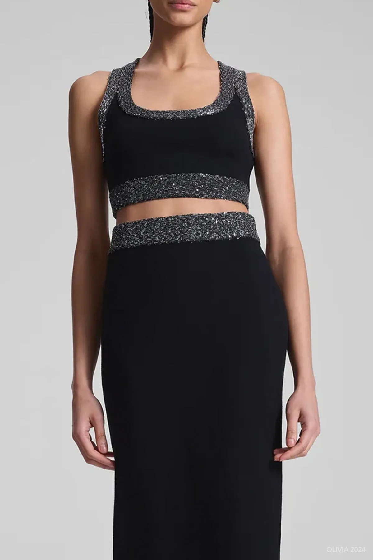 Elle Sequined Embellished Bra in Black