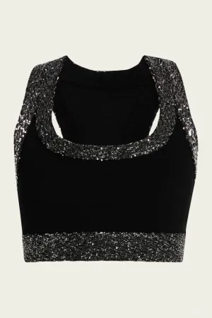 Elle Sequined Embellished Bra in Black