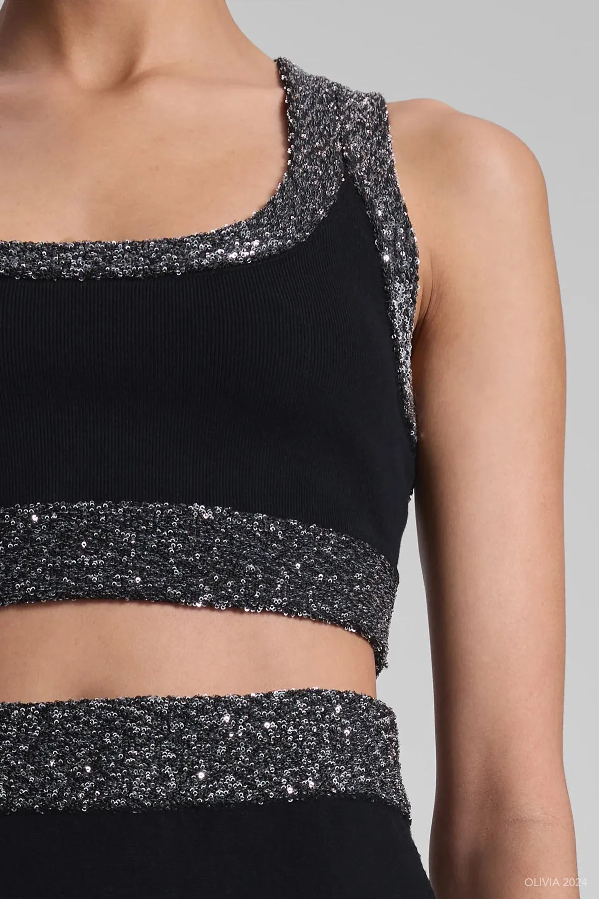 Elle Sequined Embellished Bra in Black