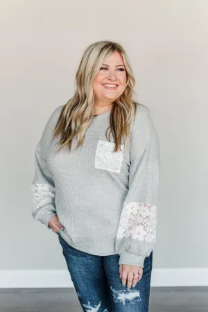 Every Moment Matters Knit Pocket Top- Grey