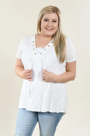 Favorite Lace Up Top ~ Solid Ivory