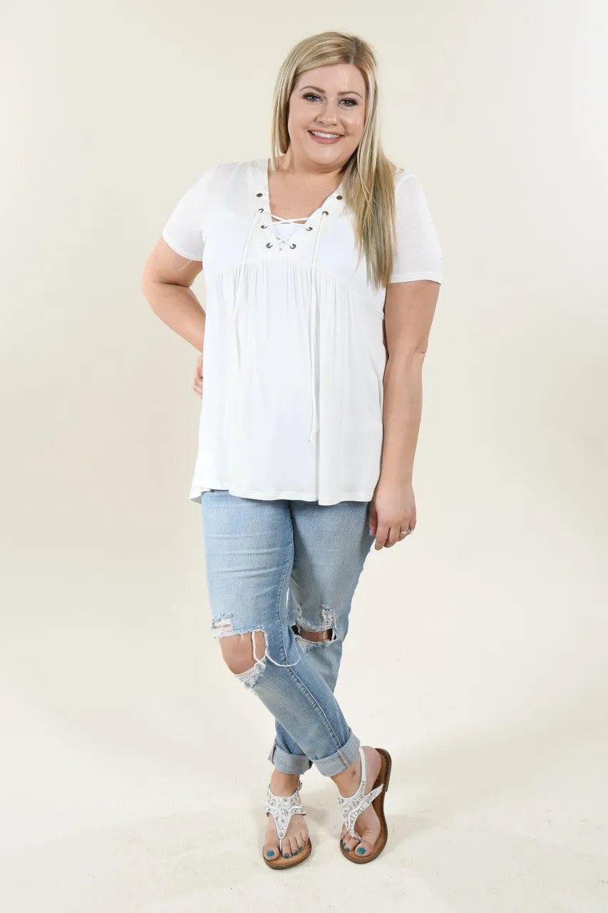 Favorite Lace Up Top ~ Solid Ivory