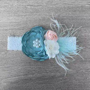 Feather and Flowers Headband - Sage