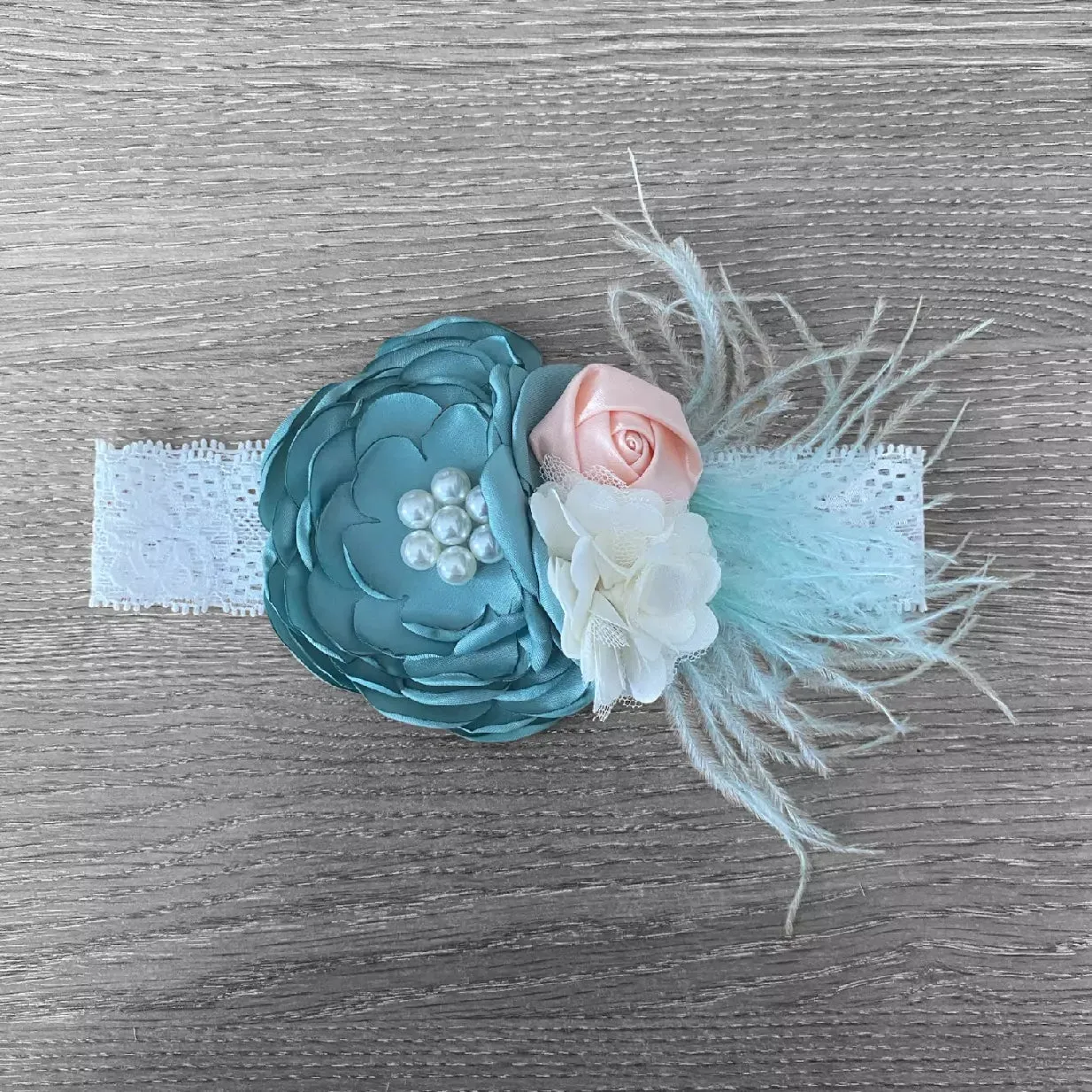 Feather and Flowers Headband - Sage