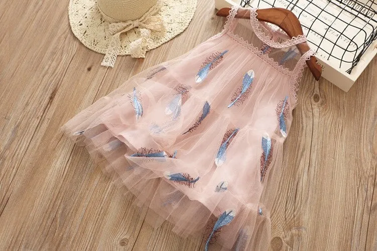 Feather Applique A-Line Dress