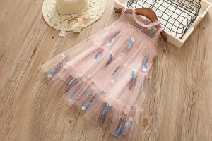 Feather Applique A-Line Dress
