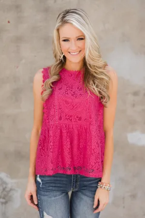 Flirty in Lace Tank Top - Fuchsia