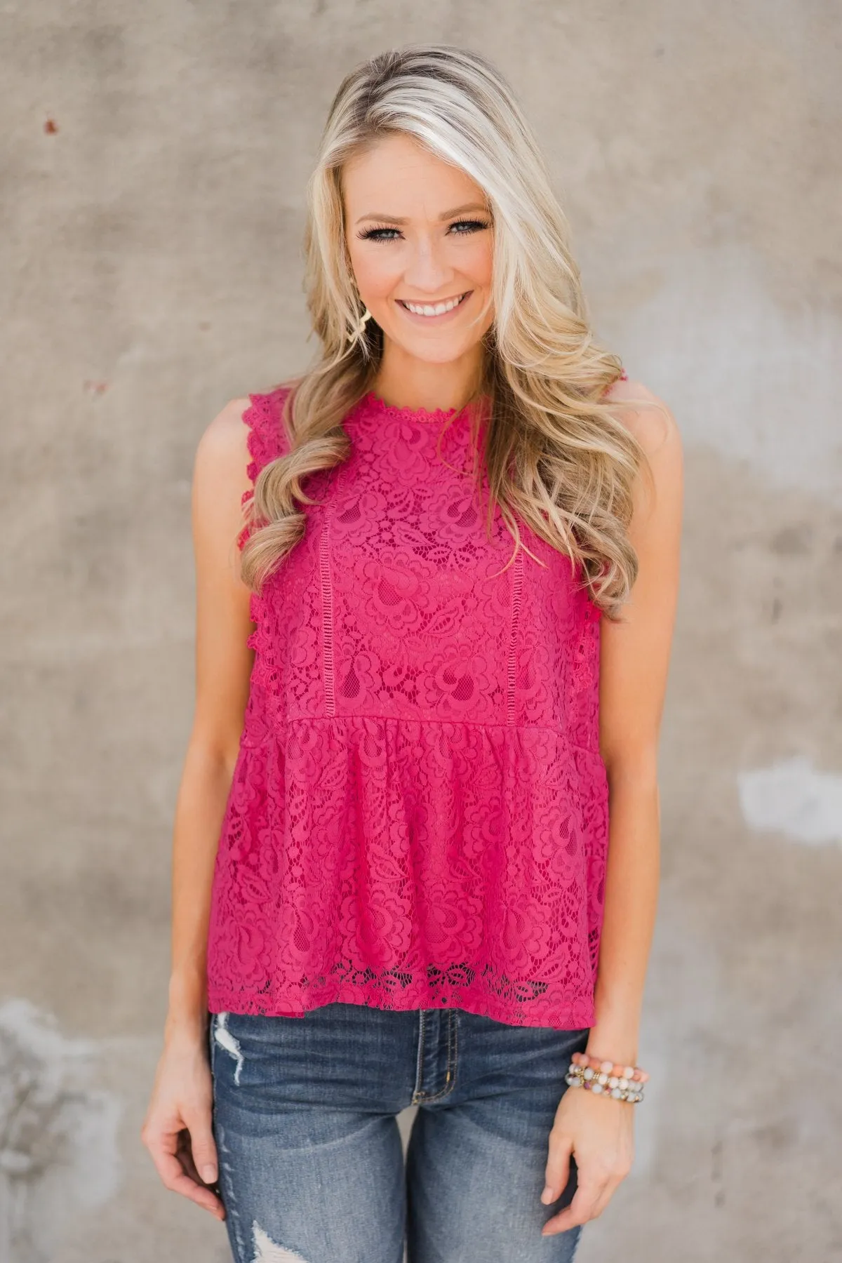 Flirty in Lace Tank Top - Fuchsia