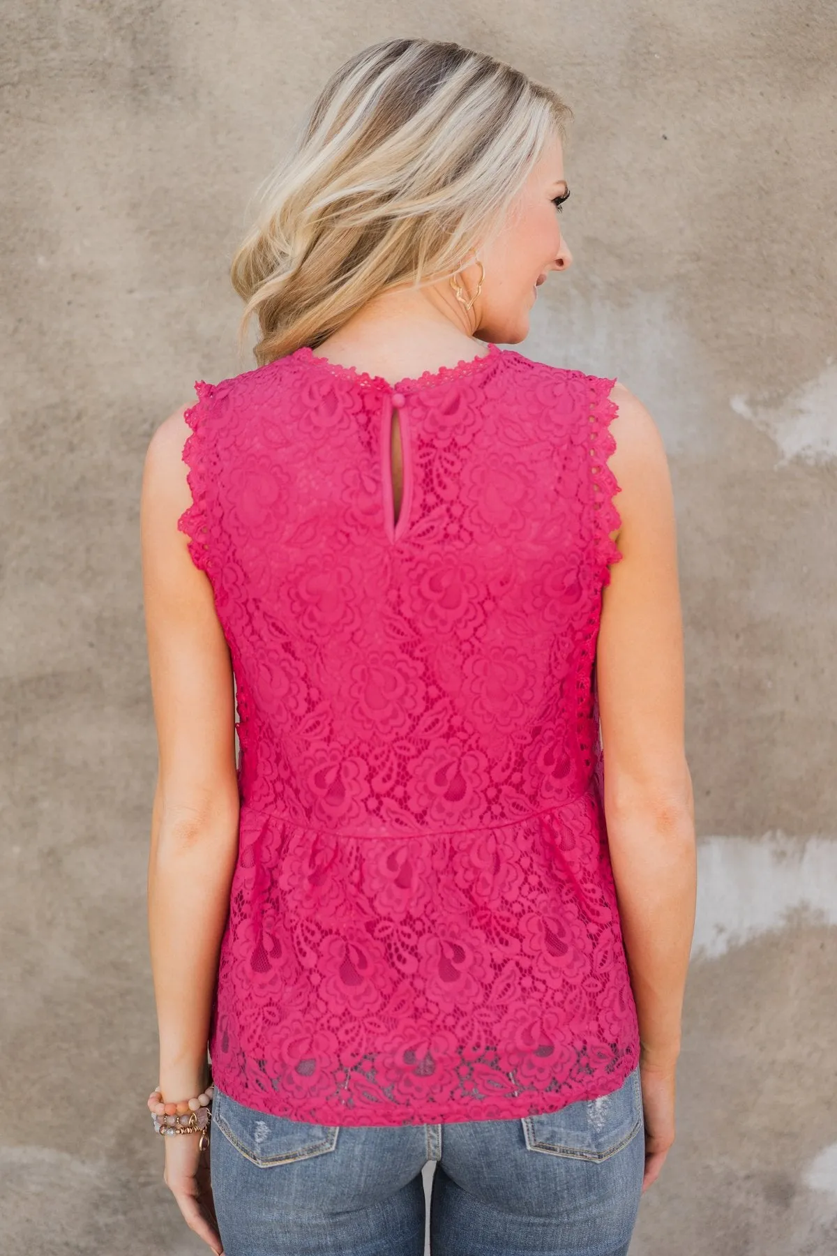 Flirty in Lace Tank Top - Fuchsia